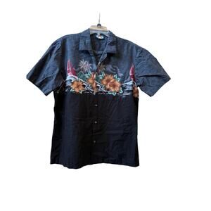 Vintage Hawaii blues Shirt Hawaiian button up shirt floral tropical shirt sz L